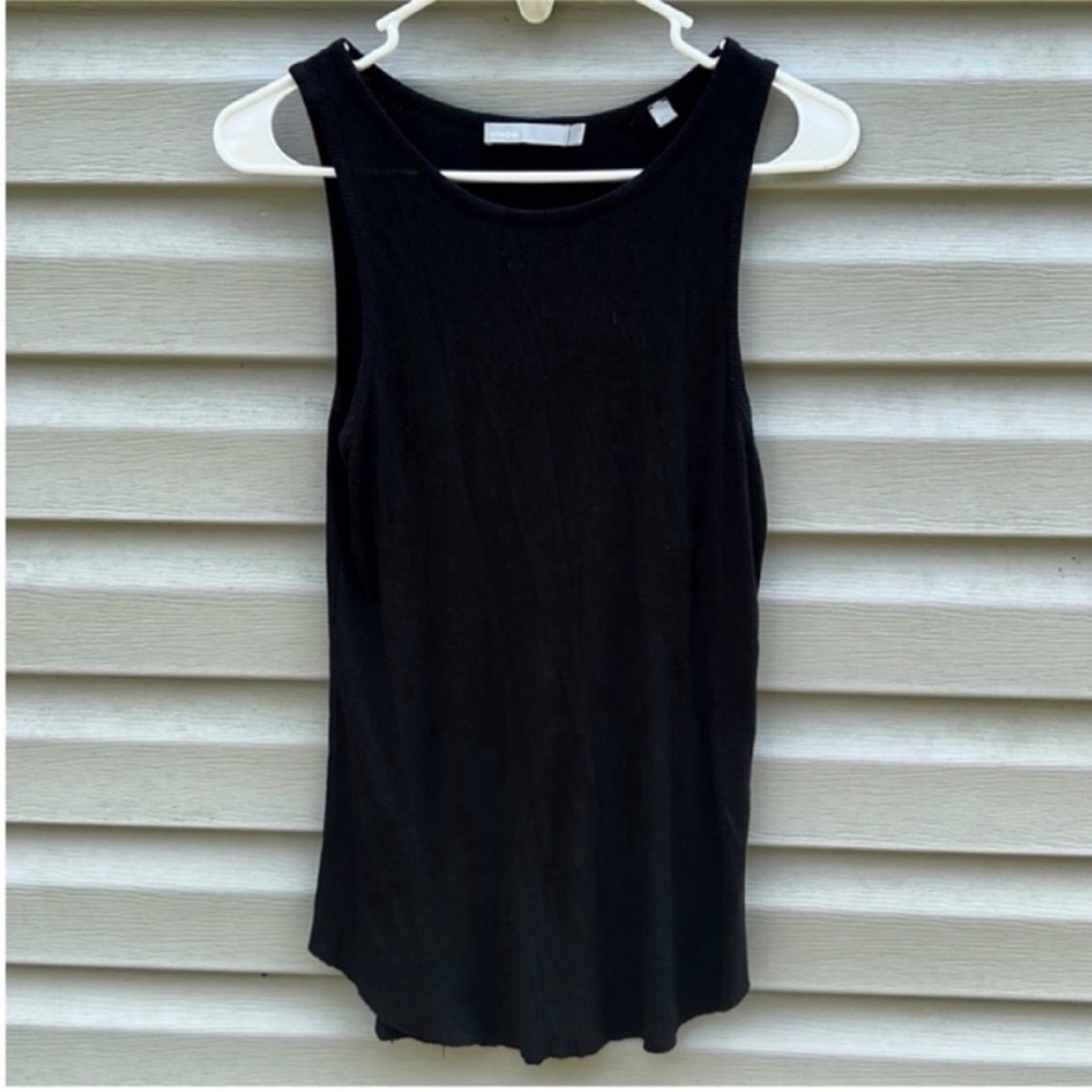 Vince | Black Ribbed Racerback Tank Top size Large